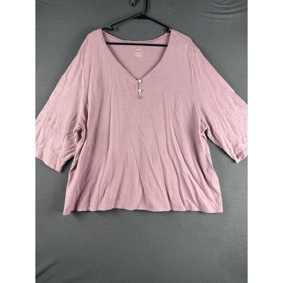 J.JILL Pure Jill Plus Mauve Hemp & Cotton Henley Blouse Top Tunic 4X - Picture 1 of 7